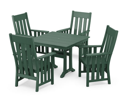POLYWOOD Acadia 5-Piece Farmhouse Dining Set with Trestle Legs in Green