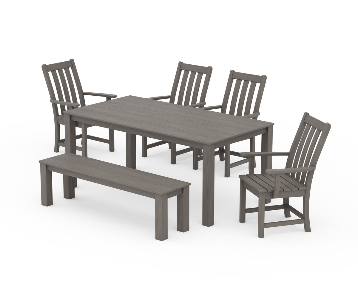 POLYWOOD Vineyard 6-Piece Parsons Dining Set with Bench in Driftwood