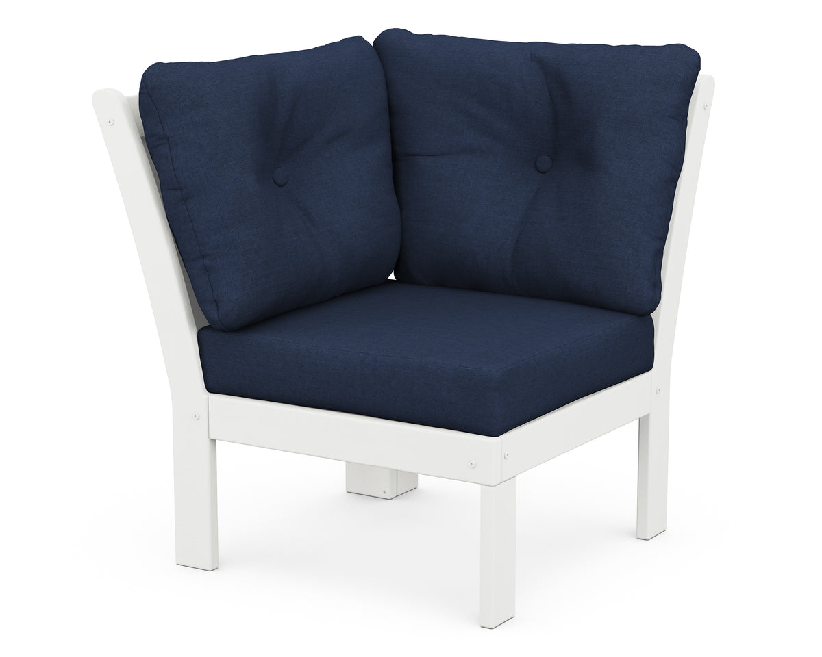 POLYWOOD Vineyard Modular Corner Chair in Vintage White / Spectrum Indigo