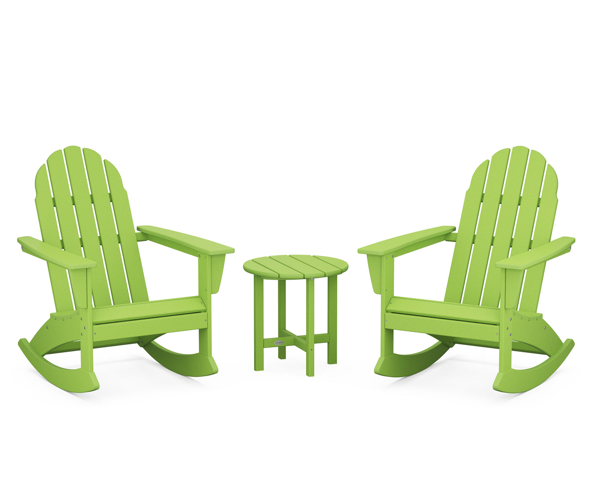 POLYWOOD Vineyard 3-Piece Adirondack Rocking Chair Set with 18" Round Table in Lime