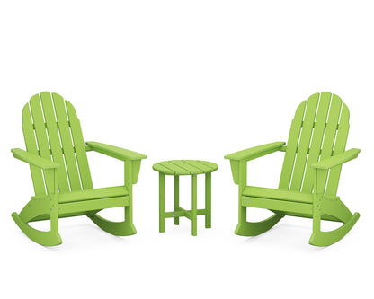 POLYWOOD Vineyard 3-Piece Adirondack Rocking Chair Set with 18" Round Table in Lime