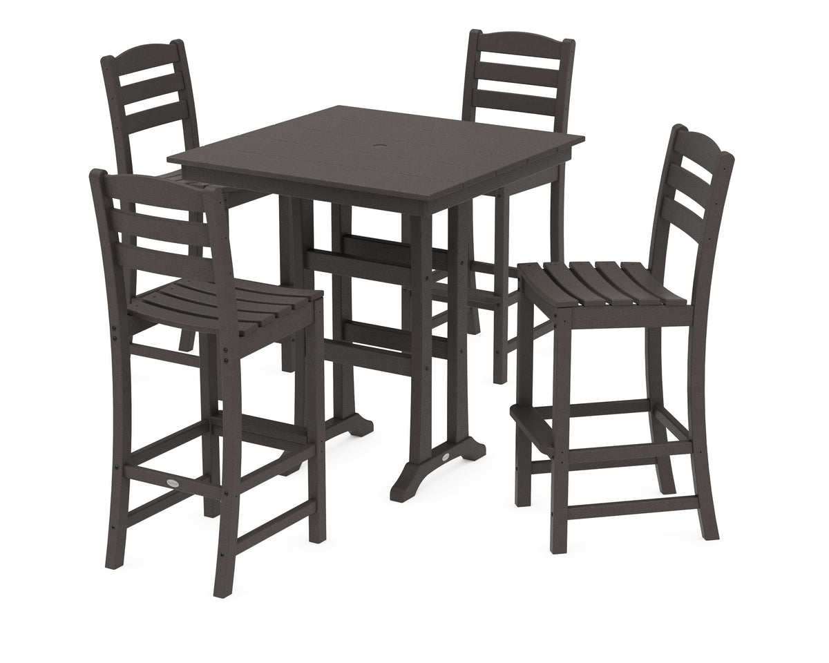 POLYWOOD La Casa Café 5-Piece Farmhouse Trestle Bar Set in Vintage Coffee