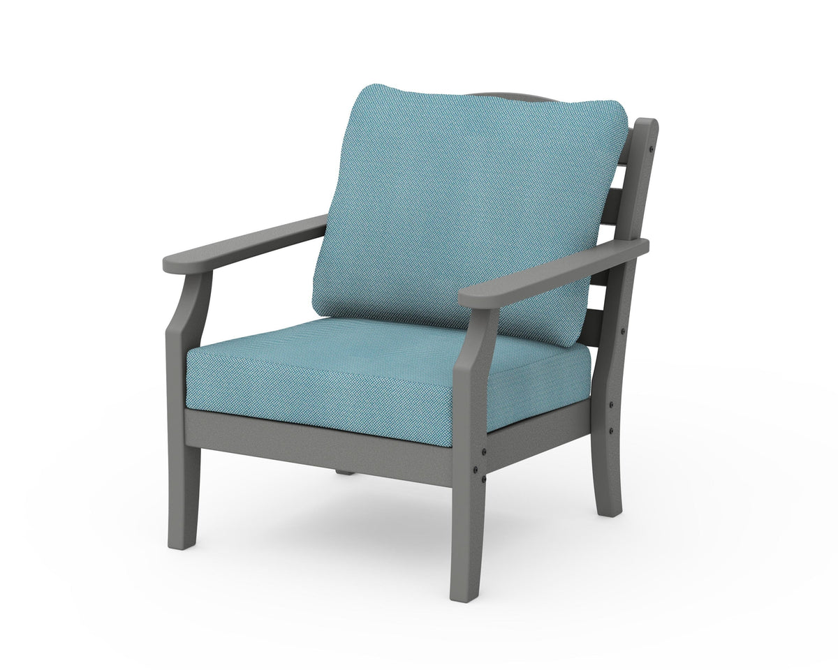 POLYWOOD Savannah Deep Seating Chair in Slate Grey / Lattice Sky Blue