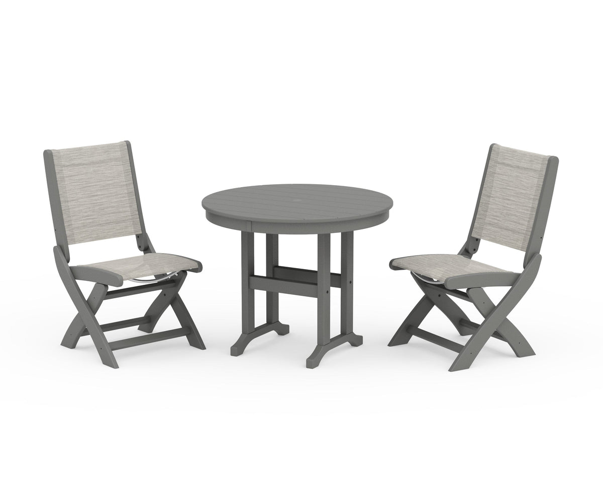 POLYWOOD Coastal Folding Side Chair 3-Piece Round Dining Set in Slate Grey / Birch