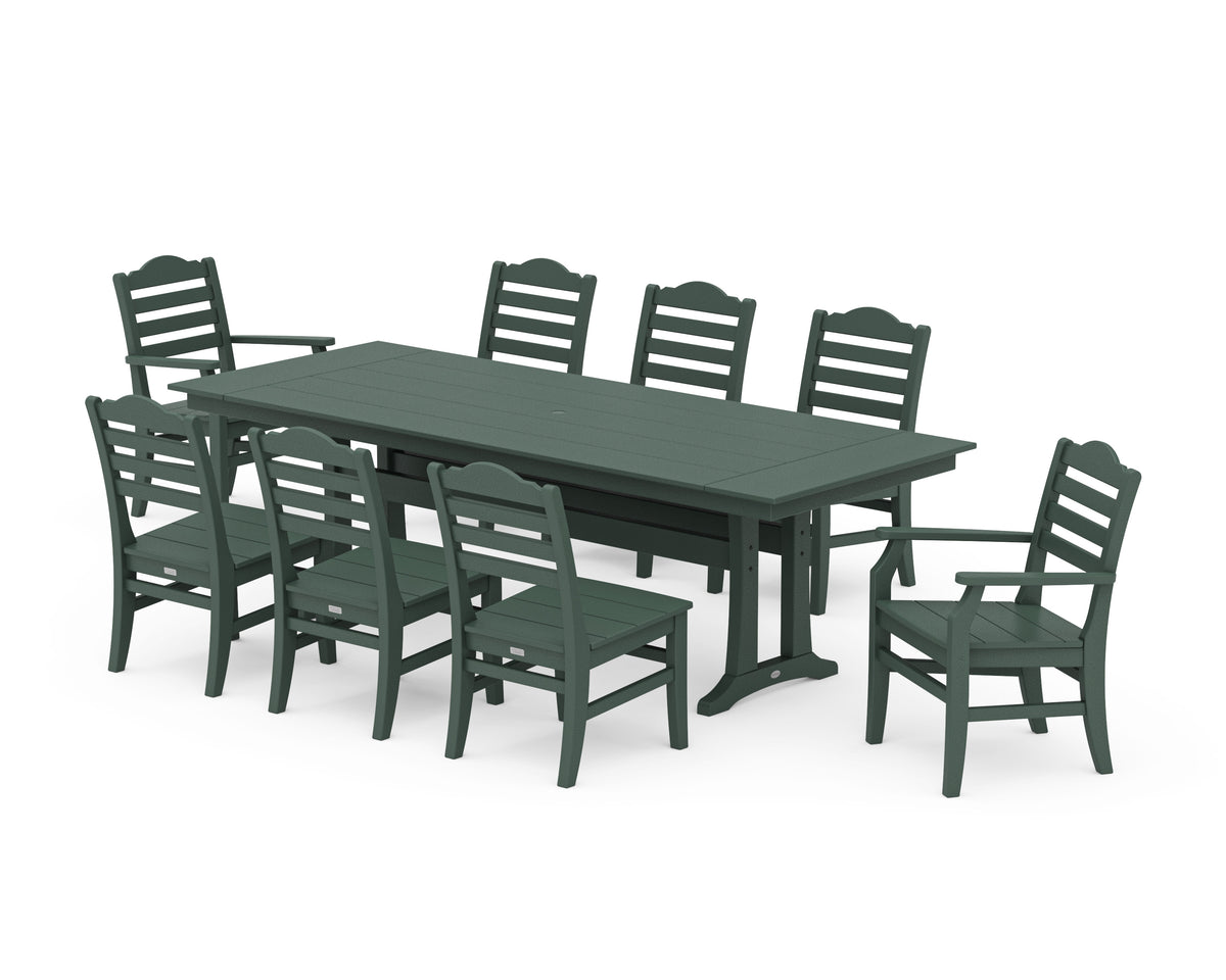 POLYWOOD Savannah 9-Piece Farmhouse Dining Set with Trestle Legs in Green
