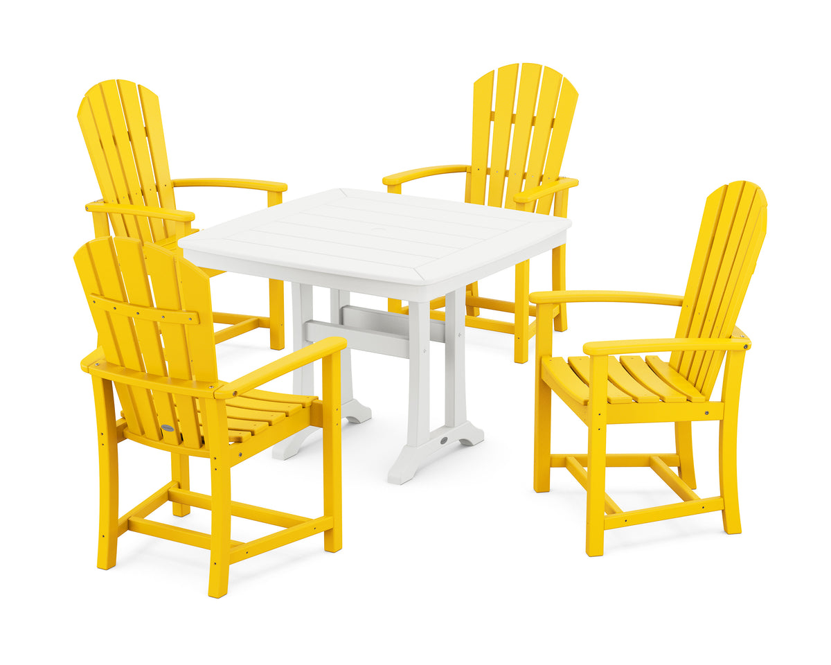 POLYWOOD Palm Coast 5-Piece Dining Set with Trestle Legs - 37" Table in Lemon / White
