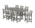POLYWOOD Coastal 9-Piece Farmhouse Bar Set with Trestle Legs in Slate Grey / Birch