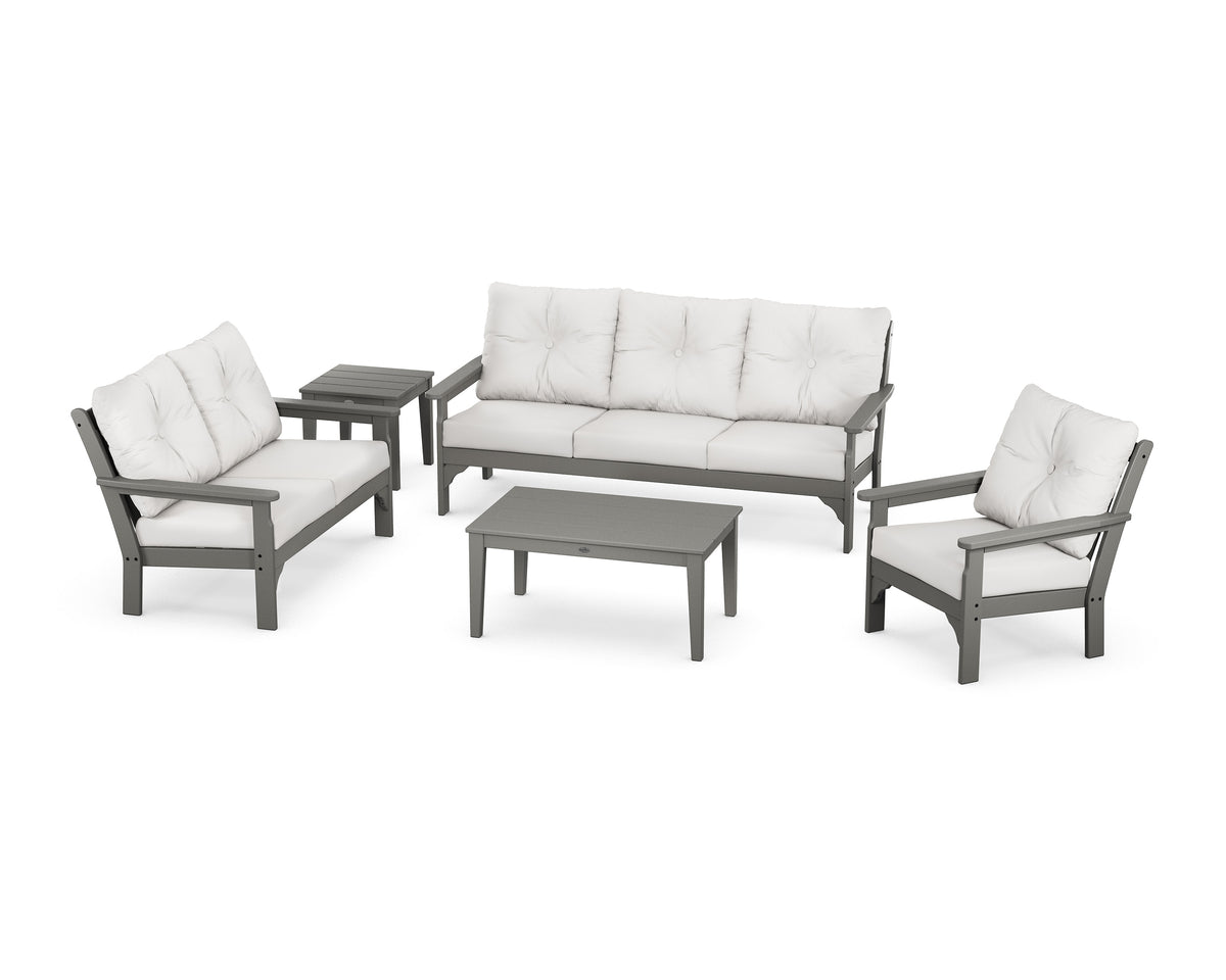 POLYWOOD Vineyard 5-Piece Deep Seating Set with Sofa in Slate Grey / Natural Linen