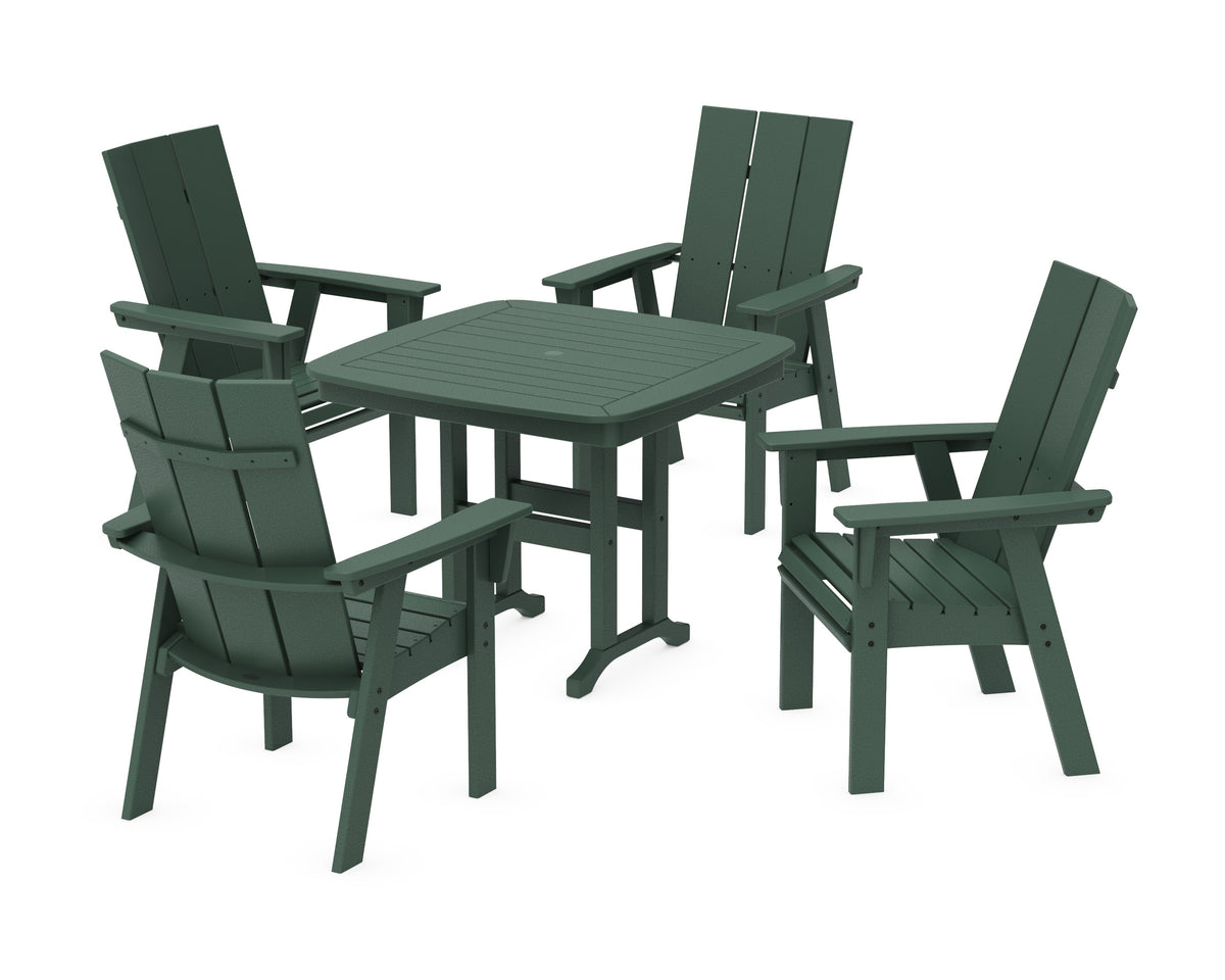 POLYWOOD Modern Curveback Adirondack 5-Piece Dining Set - 37" Table in Green