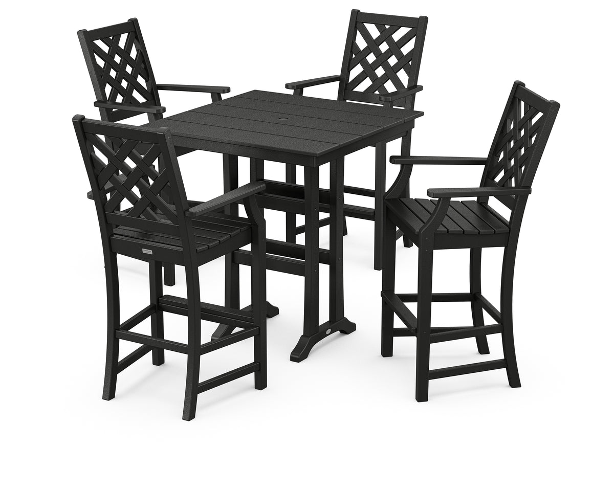 POLYWOOD Country Living Wovendale 5-Piece Farmhouse Bar Set with Trestle Legs in Black