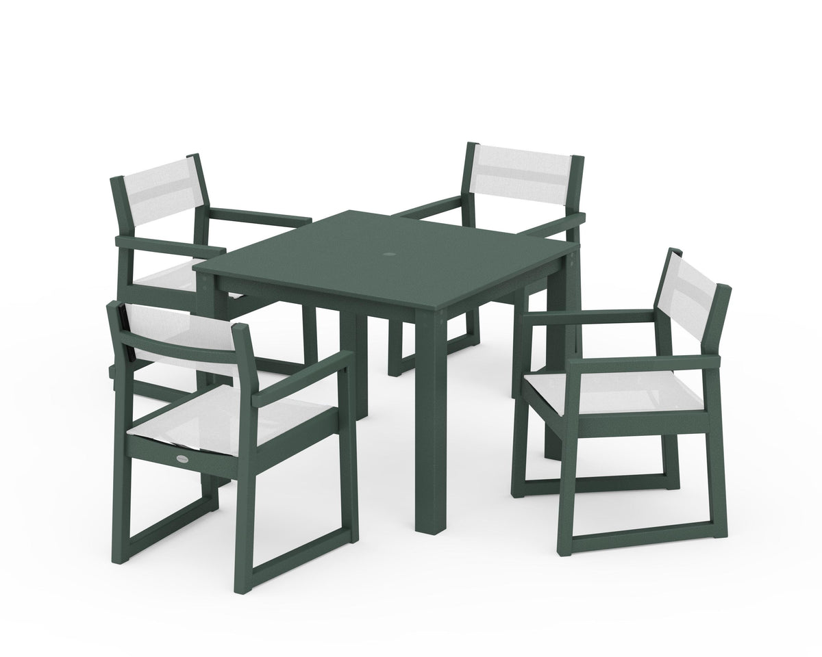 POLYWOOD EDGE Sling Arm Chair 5-Piece Parsons Dining Set in Green / White