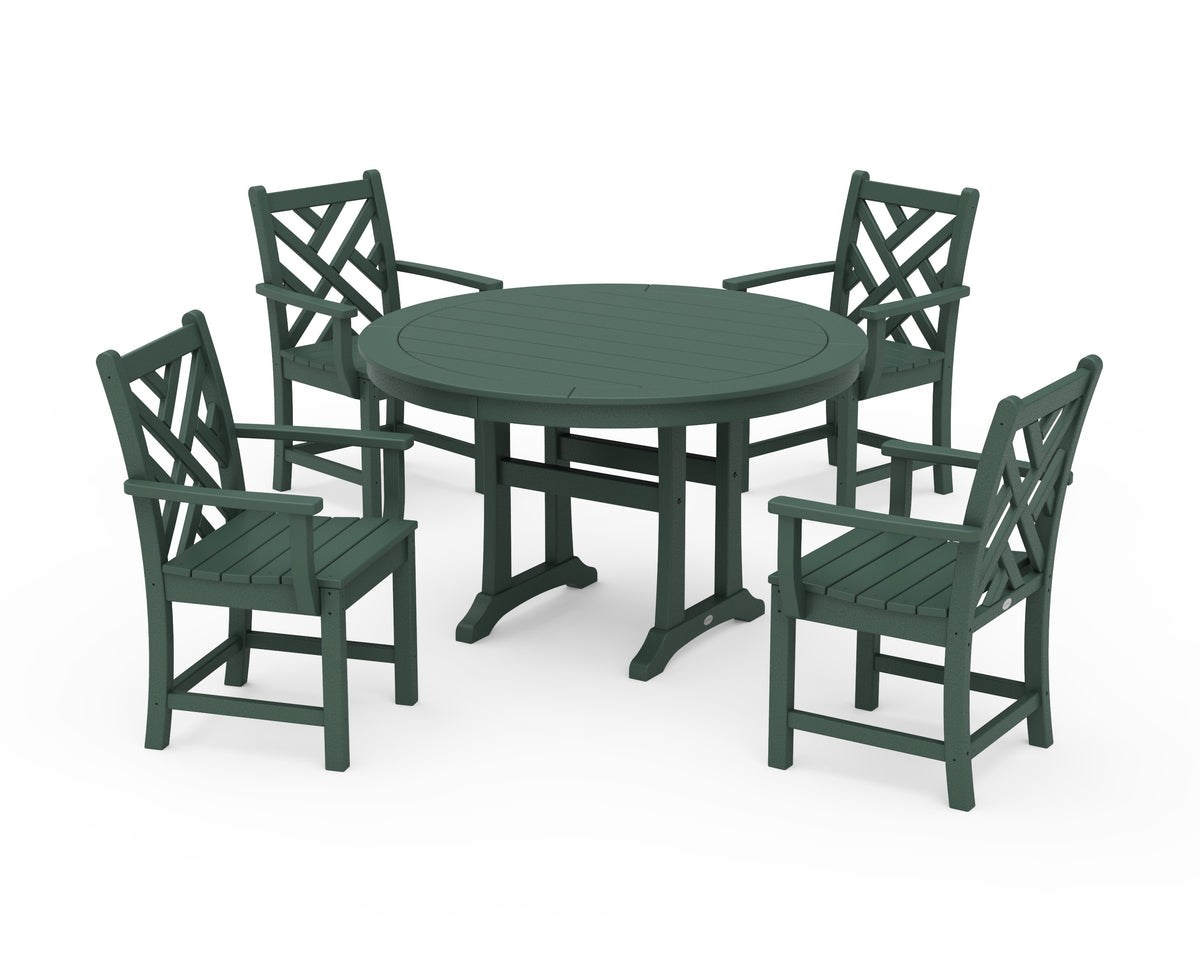 POLYWOOD Chippendale 5-Piece Nautical Trestle Dining Arm Chair Set in Green
