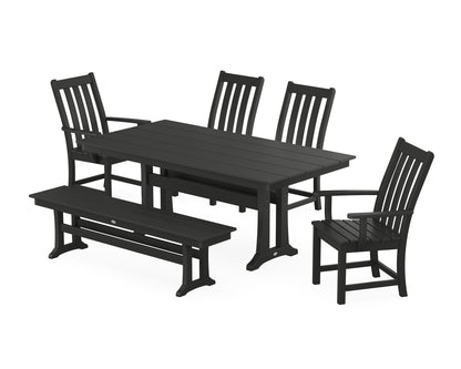 POLYWOOD Vineyard 6-Piece Farmhouse Dining Set with Trestle Legs in Black
