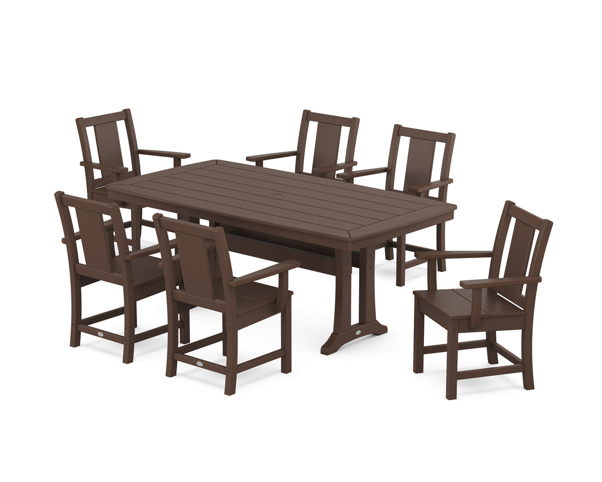 POLYWOOD Prairie Arm Chair 7-Piece Dining Set with Trestle Legs in Mahogany