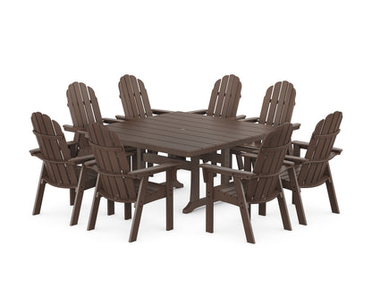 POLYWOOD Vineyard Curveback Adirondack 9-Piece Square Farmhouse Dining Set with Trestle Legs in Mahogany