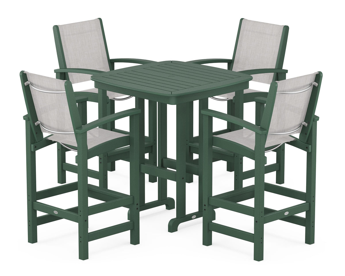 POLYWOOD Coastal 5-Piece Bar Set in Green / Parchment