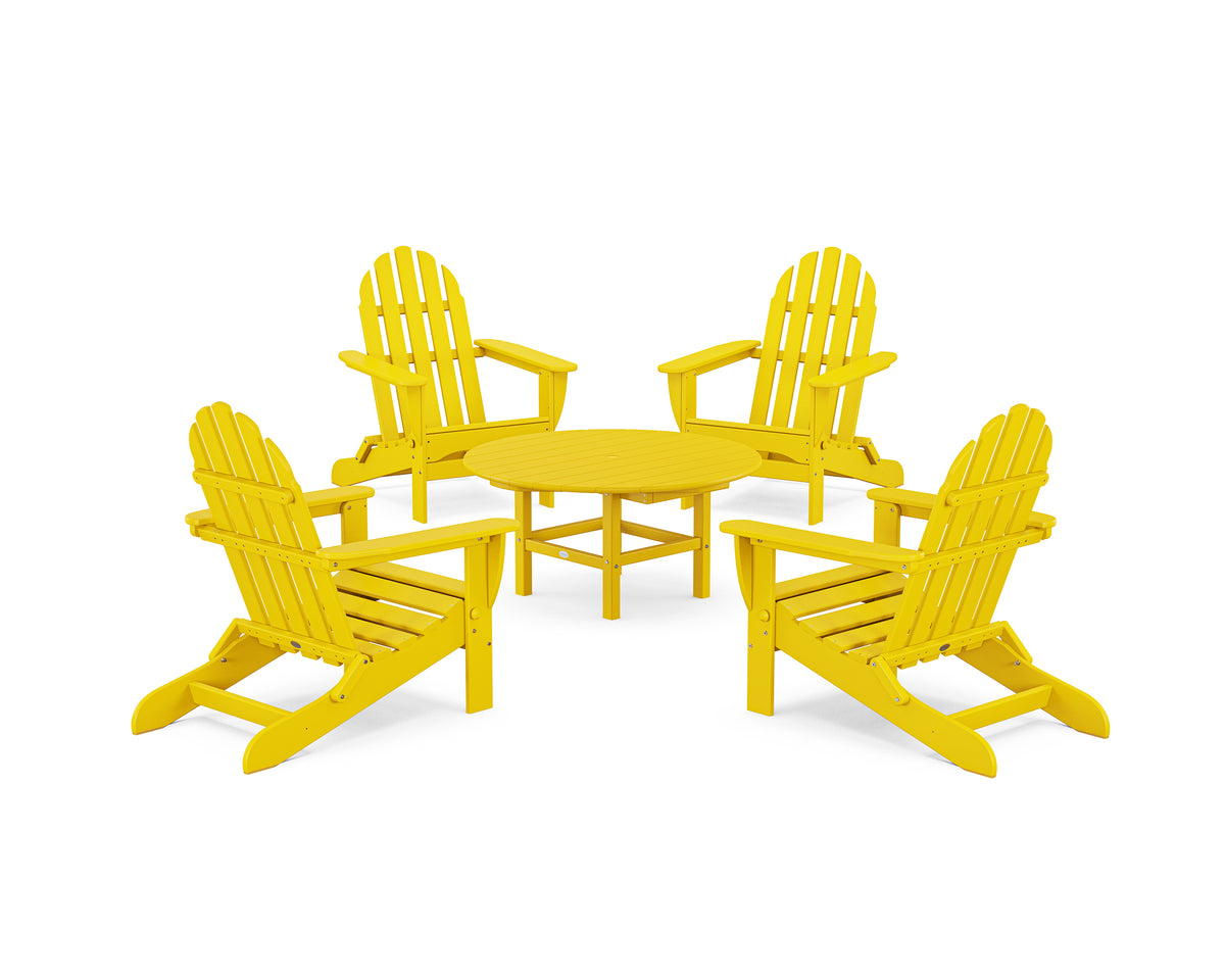 POLYWOOD Classic Folding Adirondack 5-Piece Conversation Group in Lemon