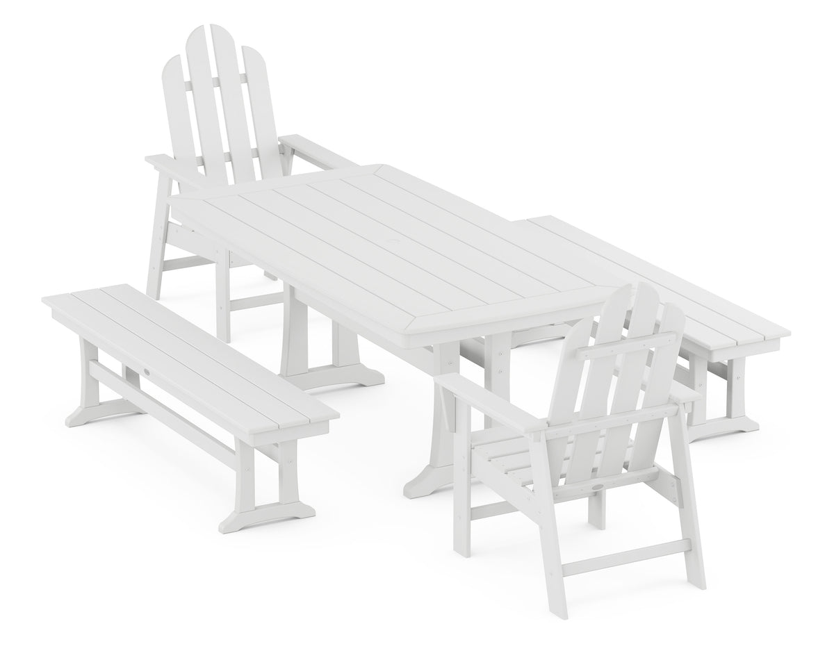 POLYWOOD Long Island 5-Piece Dining Set with Trestle Legs - 38" x 73" Table in White