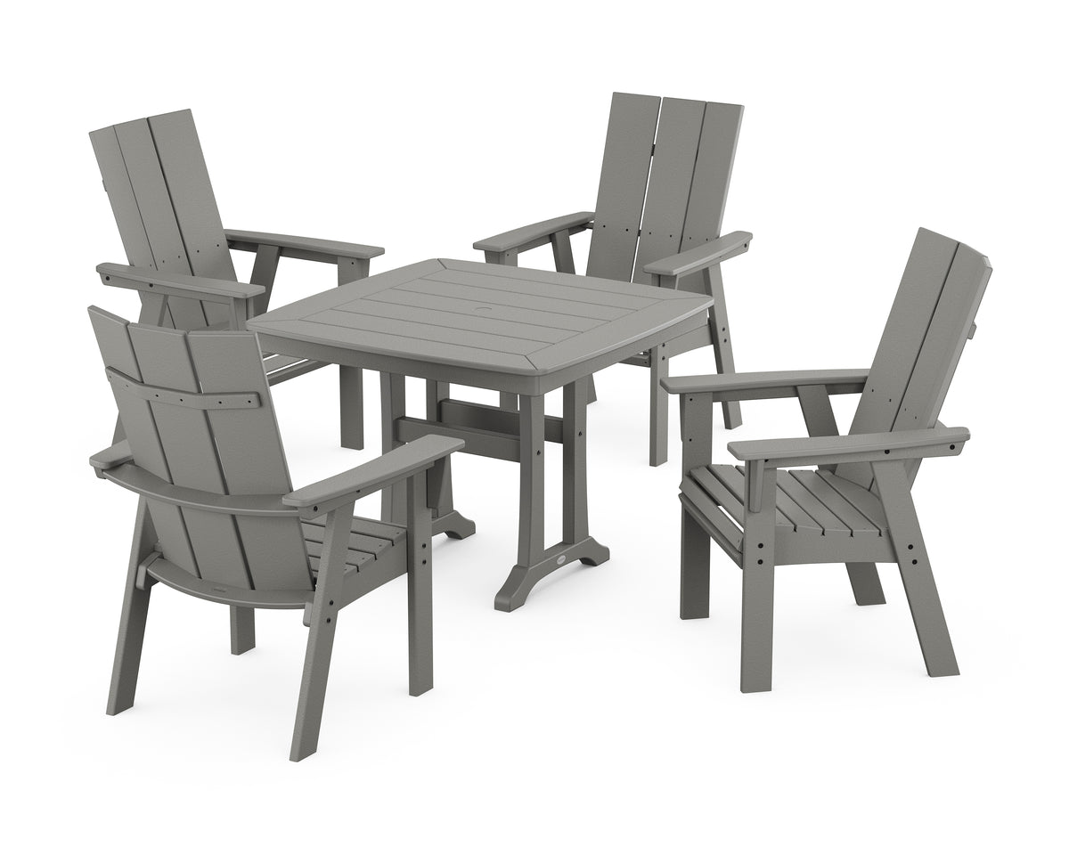 POLYWOOD Modern Adirondack 5-Piece Dining Set with Trestle Legs with Modern Curveback Adirondack Dining Chair in Slate Grey