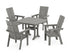 POLYWOOD Modern Adirondack 5-Piece Dining Set with Trestle Legs with Modern Curveback Adirondack Dining Chair in Slate Grey