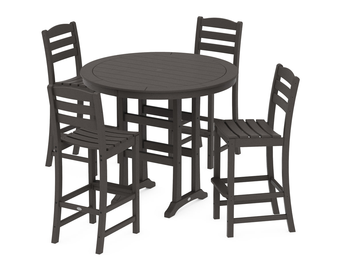 POLYWOOD La Casa Café 5-Piece Side Chair Bar Dining Set in Vintage Coffee