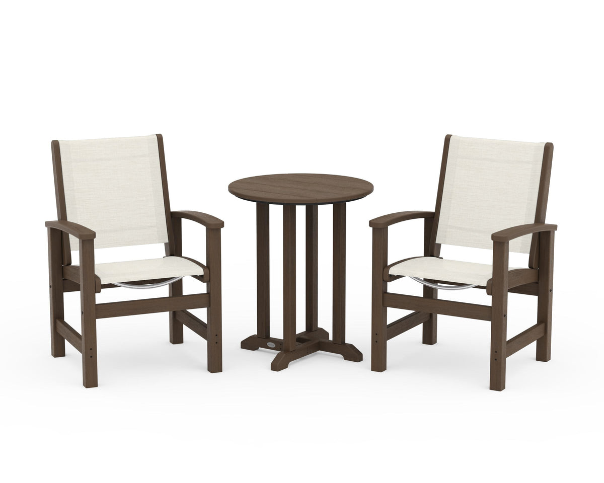 POLYWOOD Coastal 3-Piece Round Bistro Dining Set in Kona / Parchment