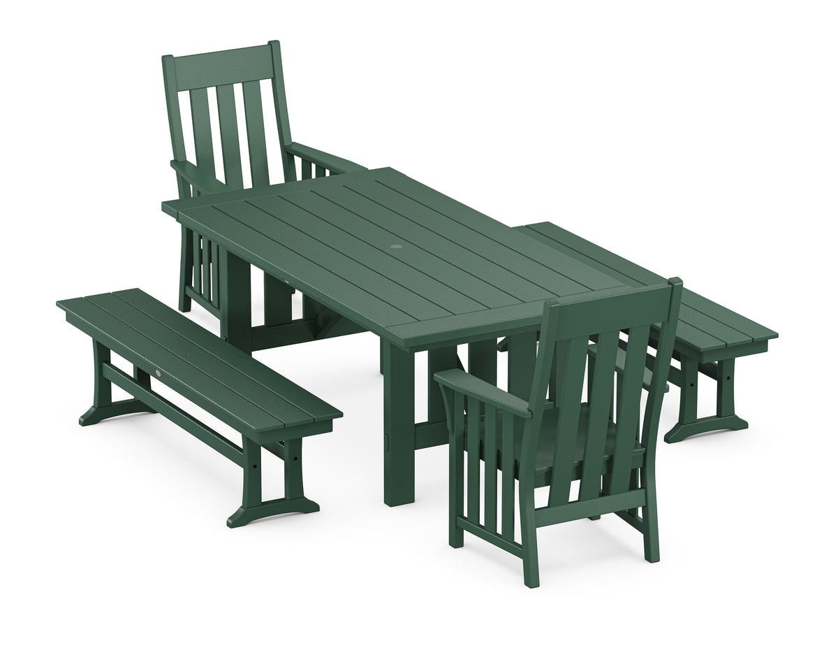 POLYWOOD Acadia 5-Piece Dining Set with Benches in Green