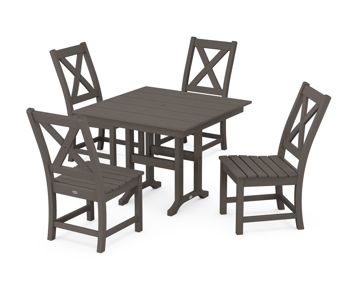 POLYWOOD Braxton Side Chair 5-Piece Farmhouse Dining Set in Vintage Coffee