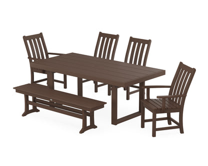 POLYWOOD Vineyard 6-Piece Dining Set with Bench - 39" x 78" Table in Mahogany
