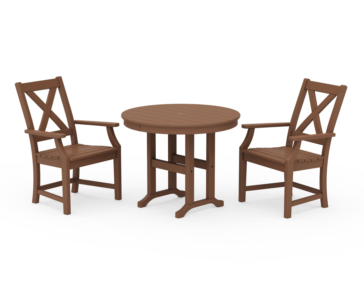 POLYWOOD Braxton 3-Piece Round Dining Set in Teak