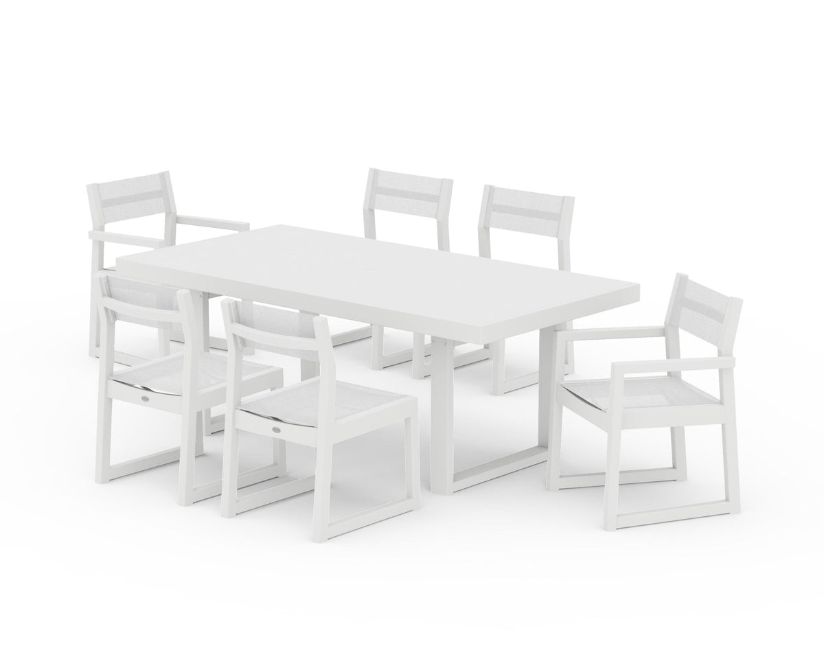 POLYWOOD EDGE Sling 7-Piece Dining Set in White / White