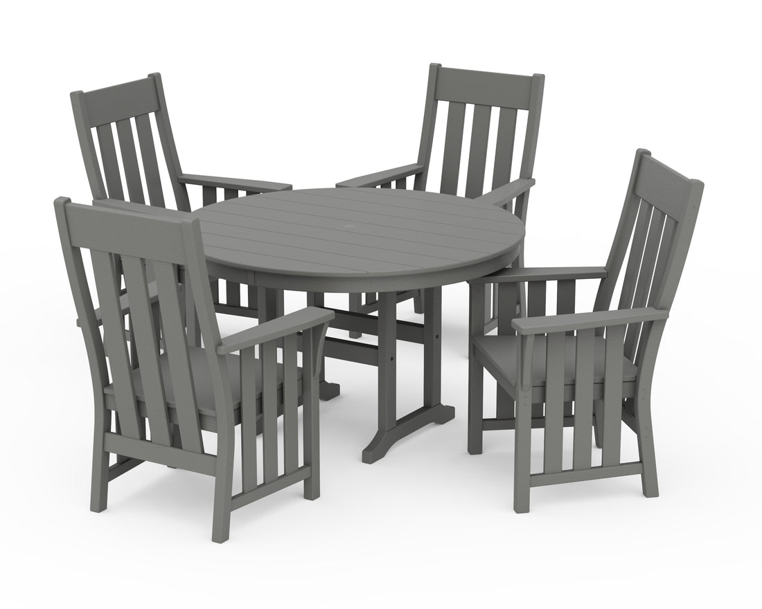POLYWOOD Acadia 5-Piece Round Farmhouse Dining Set in Slate Grey