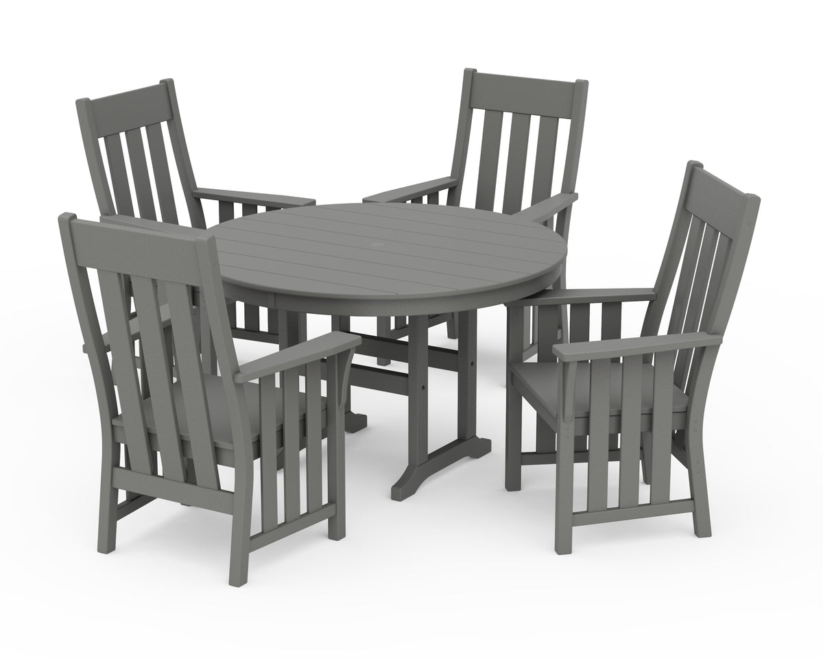 POLYWOOD Acadia 5-Piece Round Farmhouse Dining Set in Slate Grey