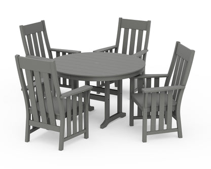 POLYWOOD Acadia 5-Piece Round Farmhouse Dining Set in Slate Grey