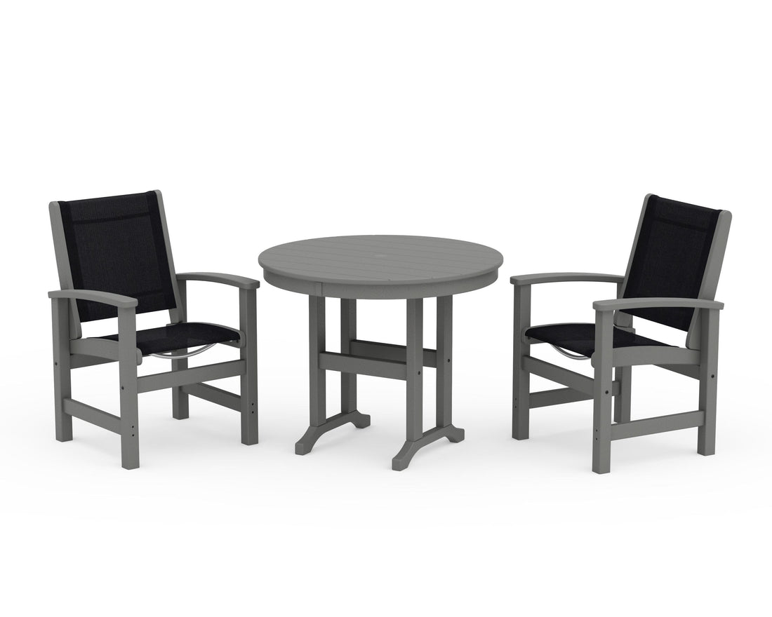 POLYWOOD Coastal 3-Piece Round Dining Set in Slate Grey / Black