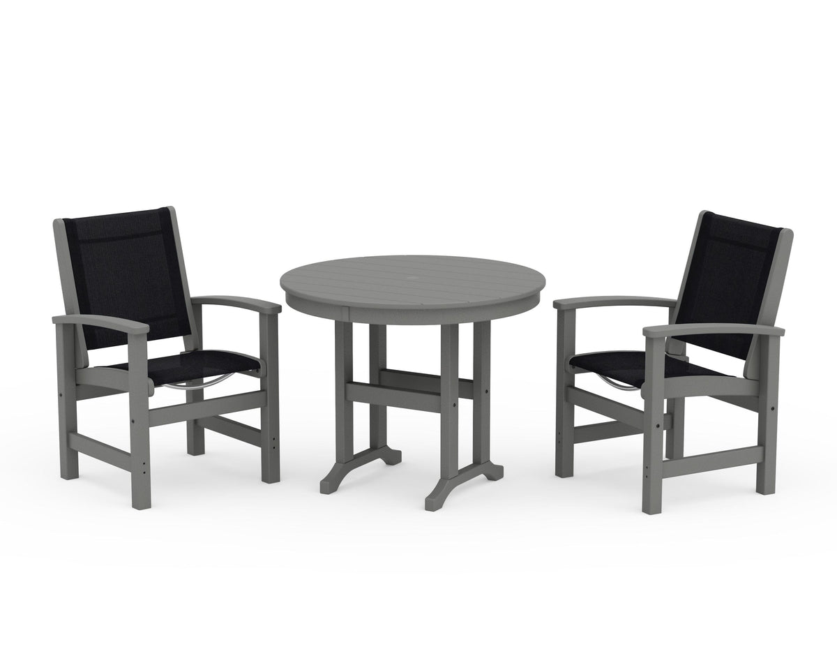 POLYWOOD Coastal 3-Piece Round Dining Set in Slate Grey / Black