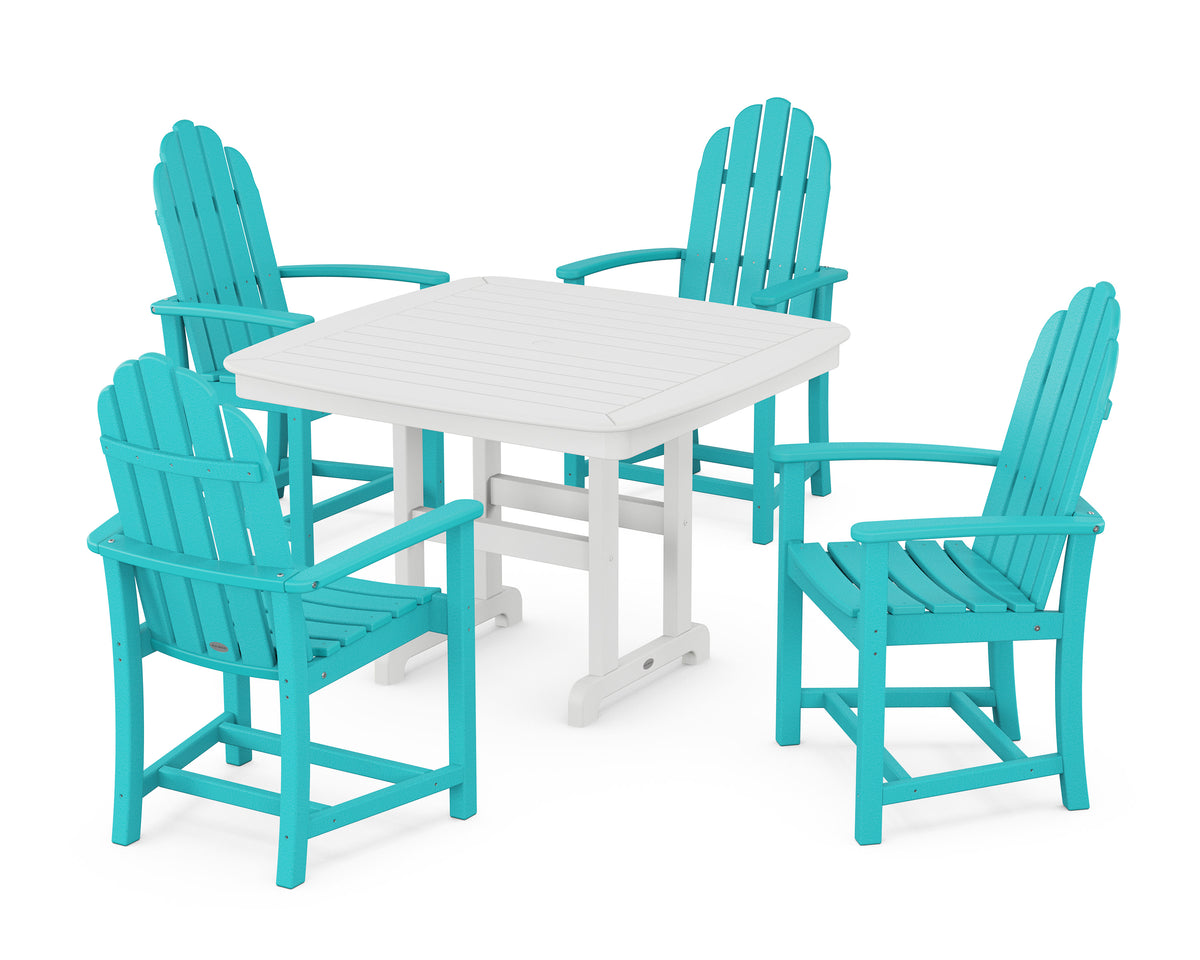 POLYWOOD Classic Adirondack 5-Piece Dining Set with Trestle Legs - 44" Table in Aruba / White