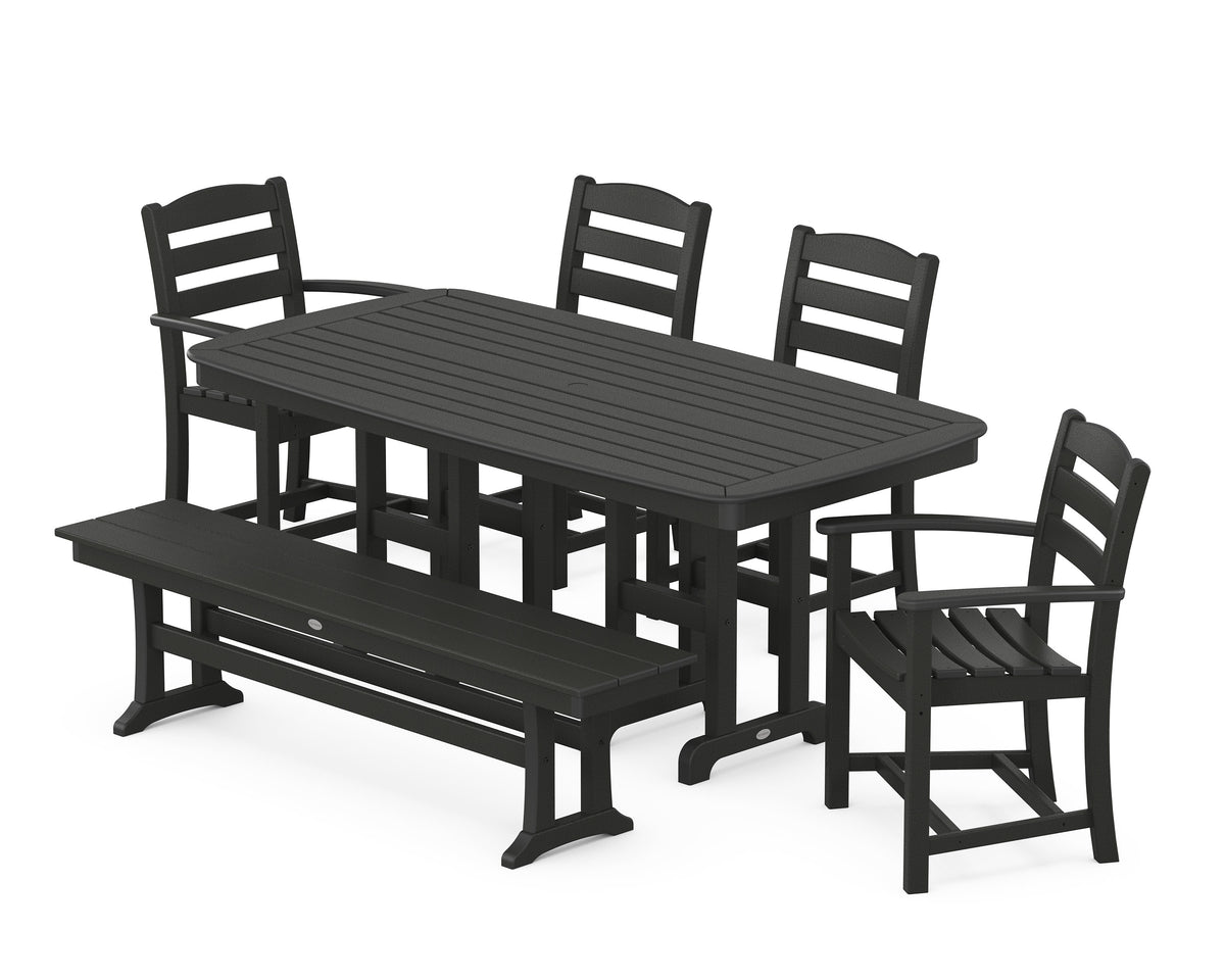 POLYWOOD La Casa Café 6-Piece Dining Set with Bench - 37" x 72" Table in Black