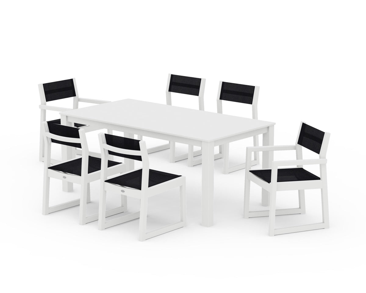 POLYWOOD EDGE Sling 7-Piece Parsons Dining Set in White / Black