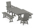 POLYWOOD Modern Curveback Adirondack Swivel Chair 5-Piece Dining Set with Trestle Legs and Benches in Slate Grey