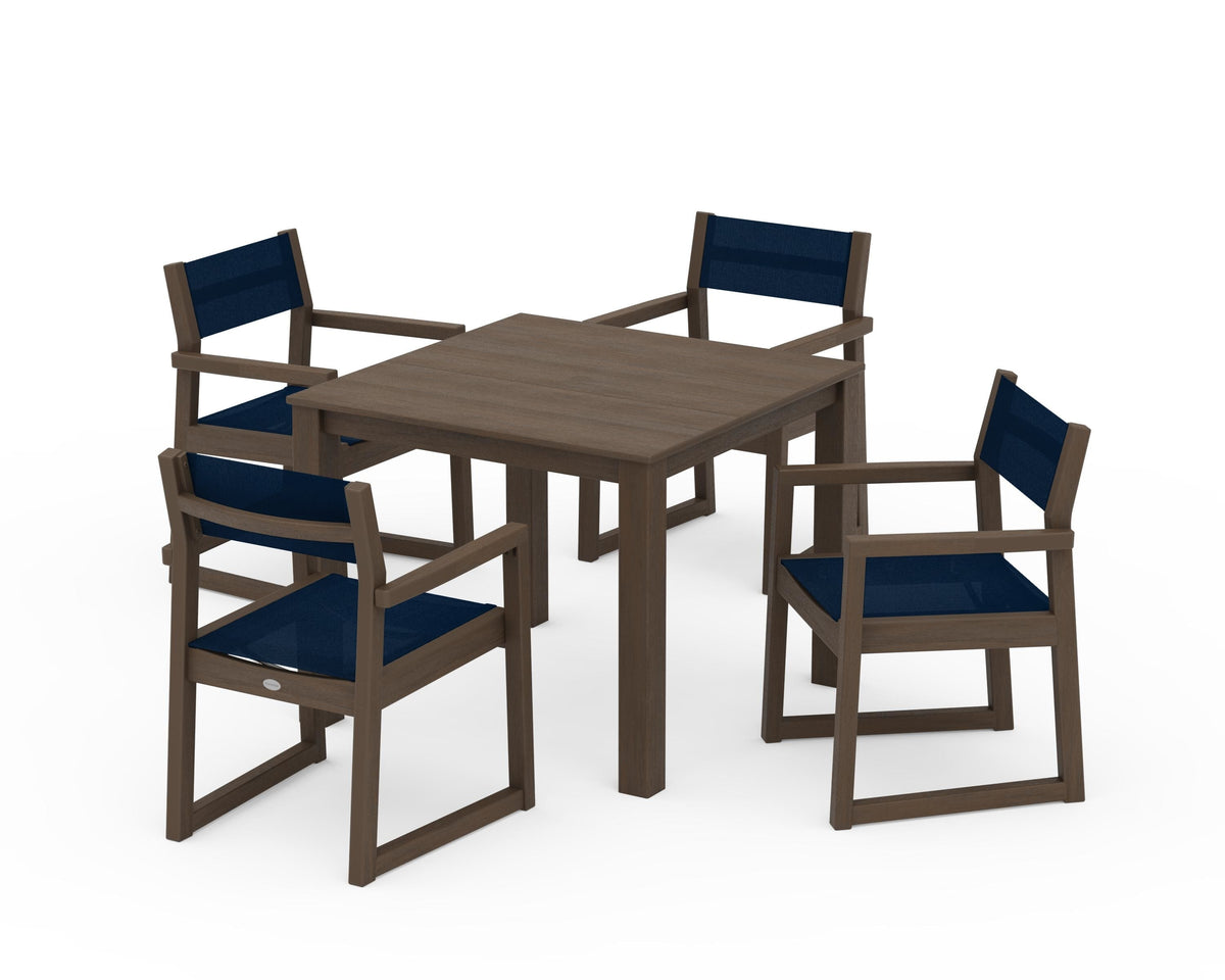 POLYWOOD EDGE Sling Arm Chair 5-Piece Parsons Dining Set in Kona / Navy Blue