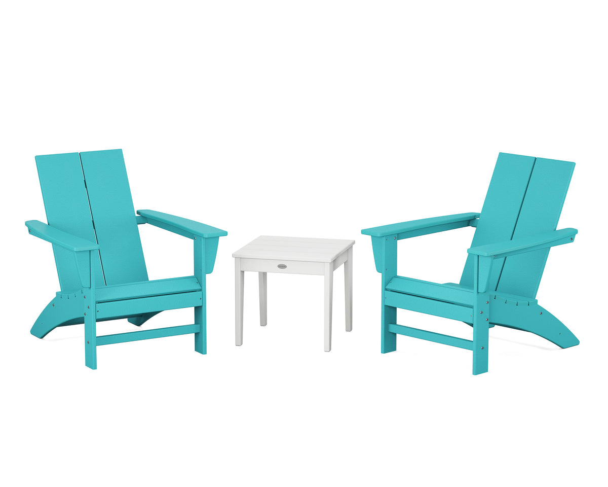 POLYWOOD Country Living Cottage Modern Adirondack Chair 3-Piece Set in Aruba / White
