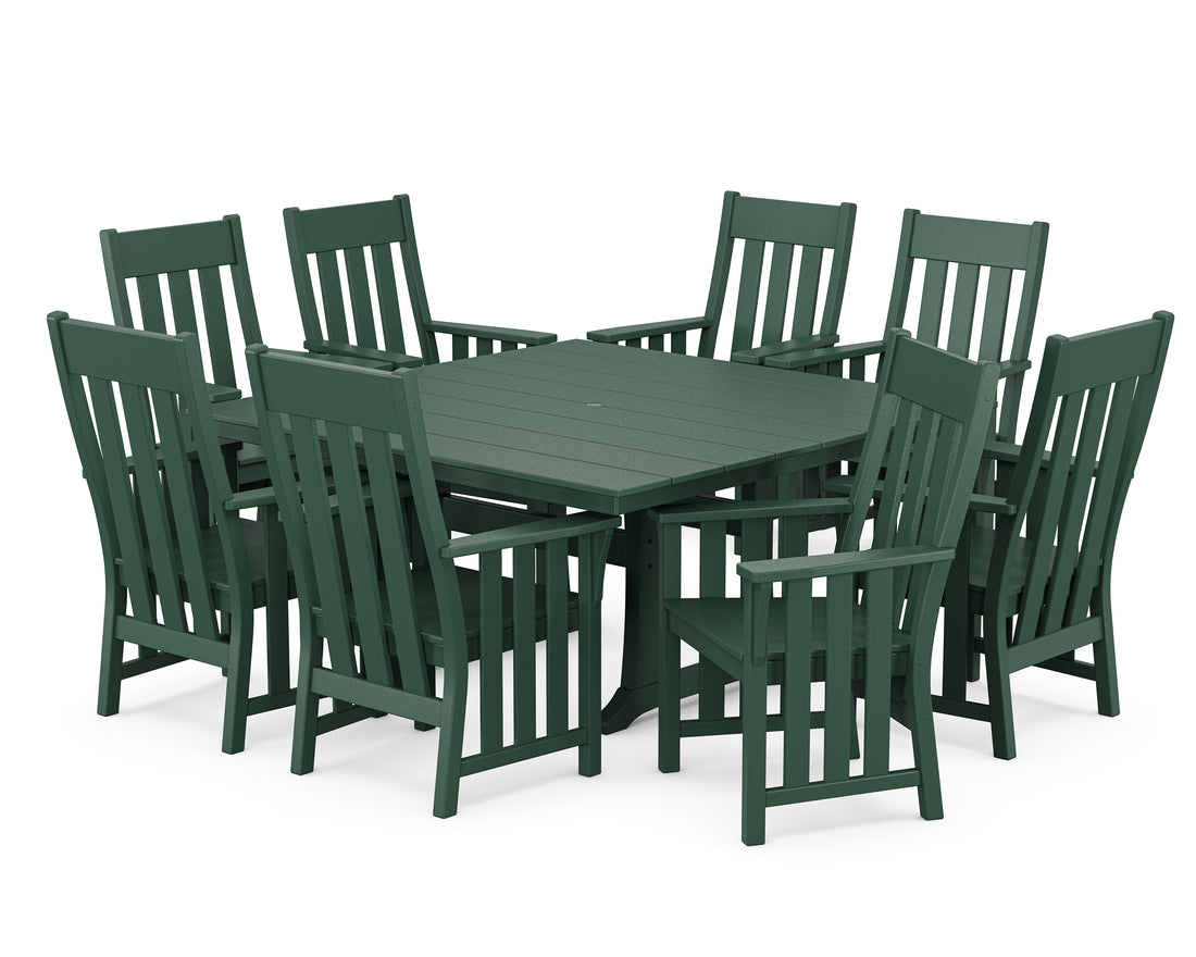 POLYWOOD Acadia 9-Piece Square Farmhouse Dining Set with Trestle Legs in Green