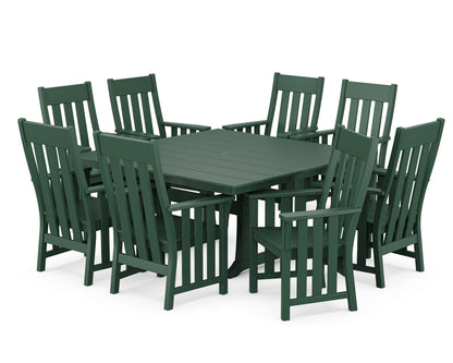 POLYWOOD Acadia 9-Piece Square Farmhouse Dining Set with Trestle Legs in Green