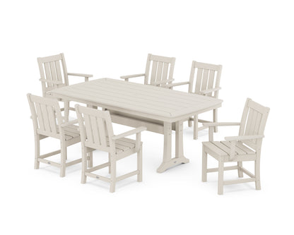 POLYWOOD Oxford Arm Chair 7-Piece Dining Set with Trestle Legs in Sand