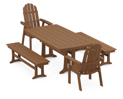 POLYWOOD Vineyard Adirondack 5-Piece Dining Set with Trestle Legs - 38" x 73" Table in Teak