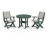 POLYWOOD Coastal Folding Chair 3-Piece Round Dining Set in Green / Birch