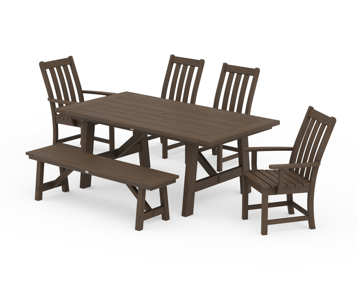 POLYWOOD Vineyard 6-Piece Rustic Farmhouse Dining Set with Bench in Kona