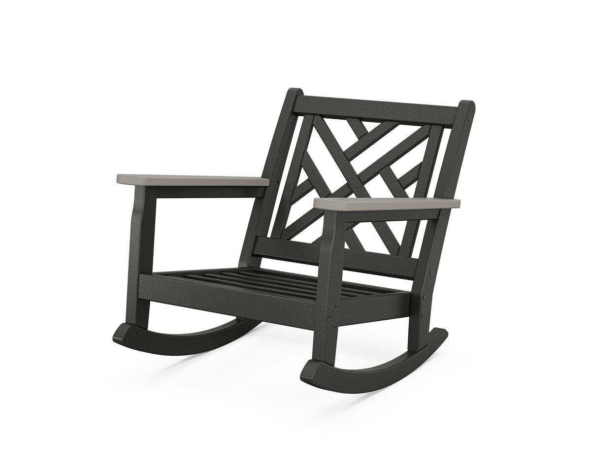 POLYWOOD Chippendale Deep Seating Rocking Chair Frame in Black / Driftwood