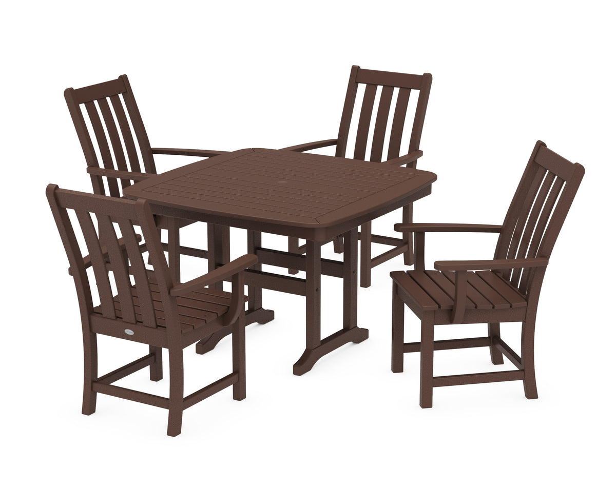 POLYWOOD Vineyard 5-Piece Dining Set with Trestle Legs - 44" Table in Mahogany